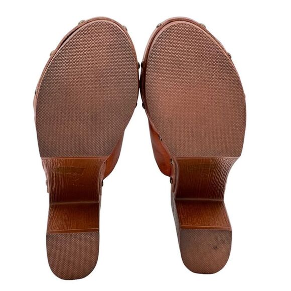 Cato Comfort Brown Leather Studded Braided Detail 4” Block Heel Clogs Size 9 - Picture 8 of 13
